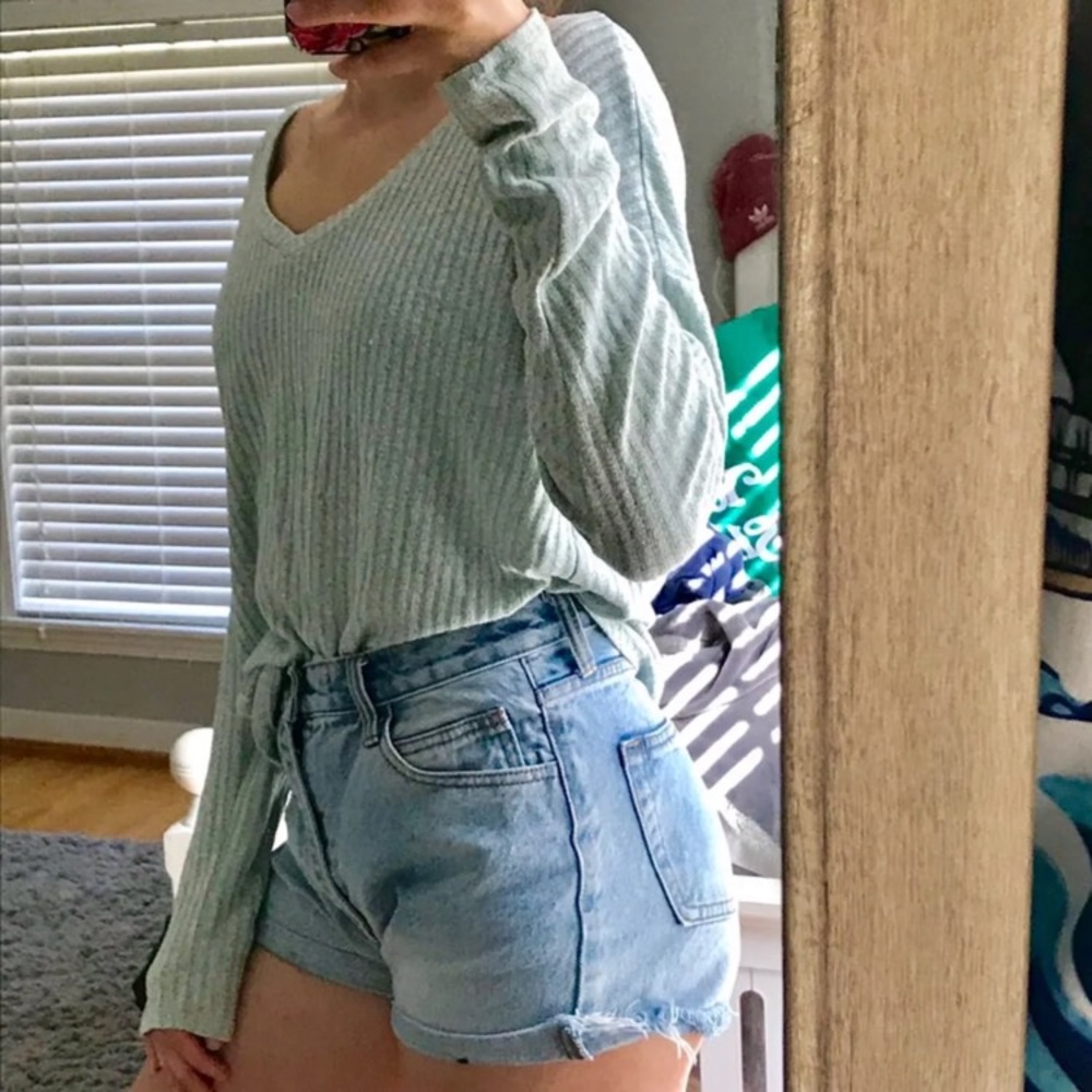 Mint colored flowy ribbed top
